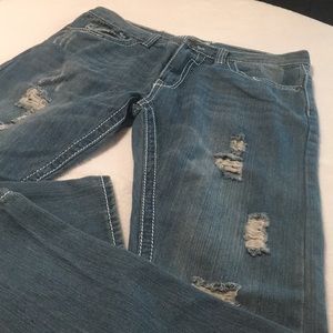 M. Gordon men’s distressed straight leg jeans white stitching size 34/30